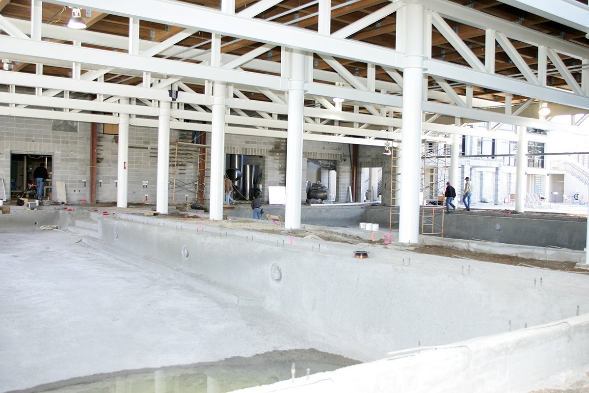 Construction of indoor lap pools at Red's in Lafayette, LA.