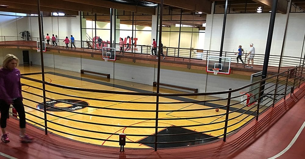 View from the indoor track over looking the basketball court in Red's in Lafayette, La