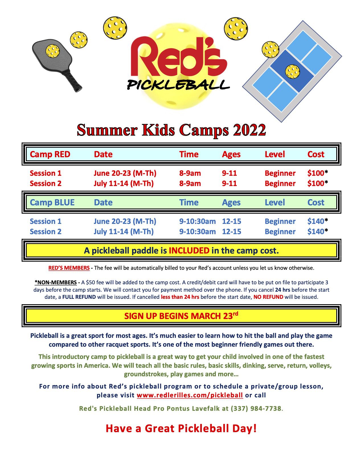 KIDS SUMMER CAMPS 2022 Poster/Entry Form Red Lerilles