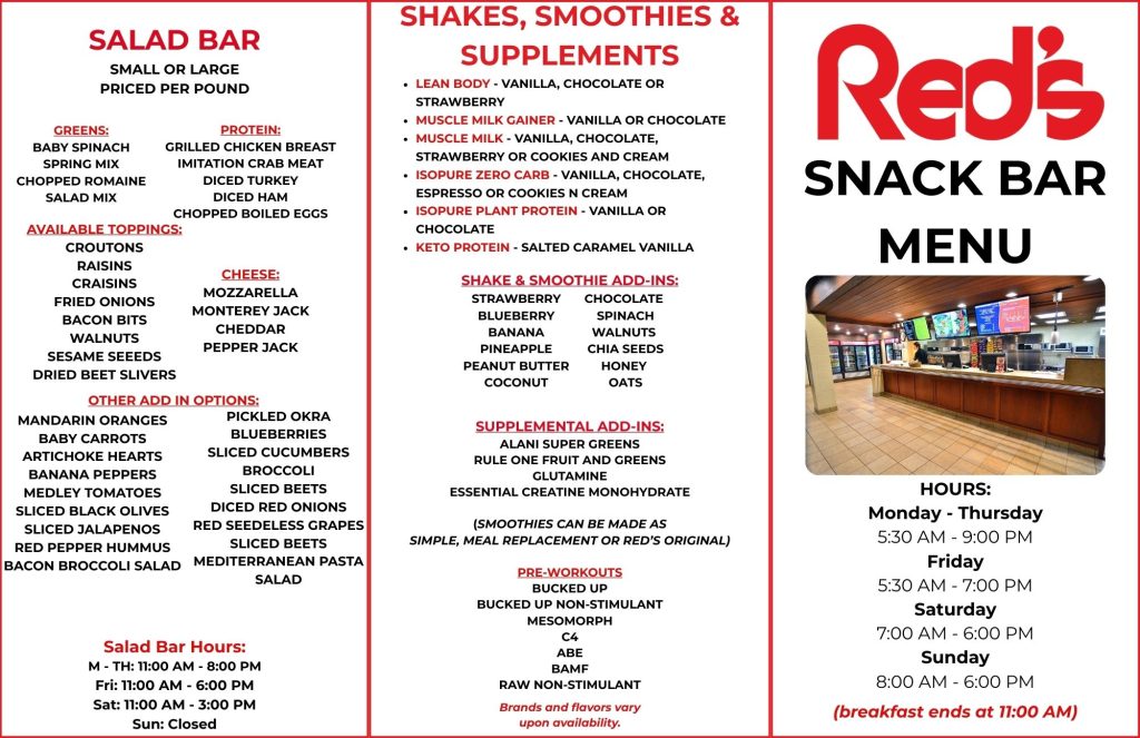 Red's Snackbar Menu