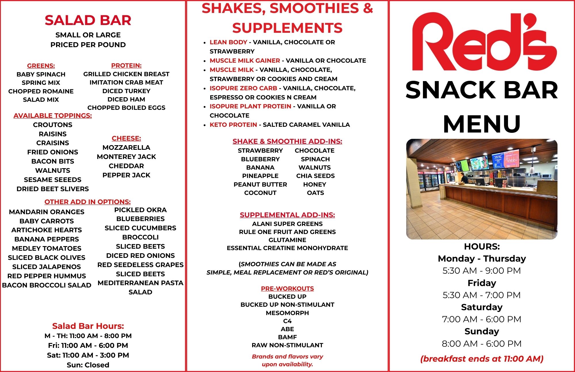 Red's Snackbar Menu